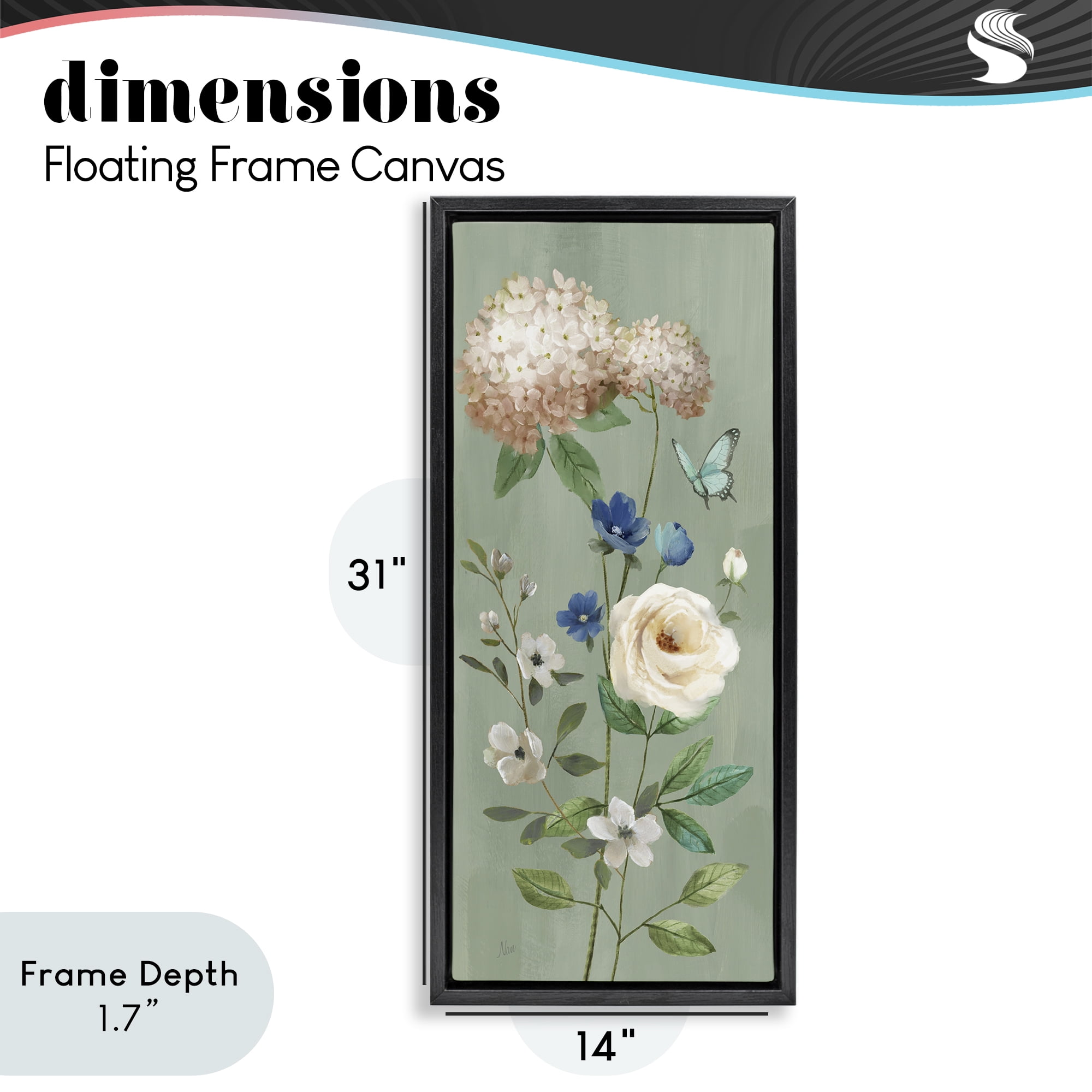 Stupell Industries Hydrangea & Rose with Butterfly Black Framed Floater Canvas Wall Art, design by Nan