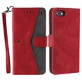 thumbnail image 1 of For iPhone 16e Leather Case Splicing Stitching Wallet Phone Cover with Wrist Strap - Grey, 1 of 5