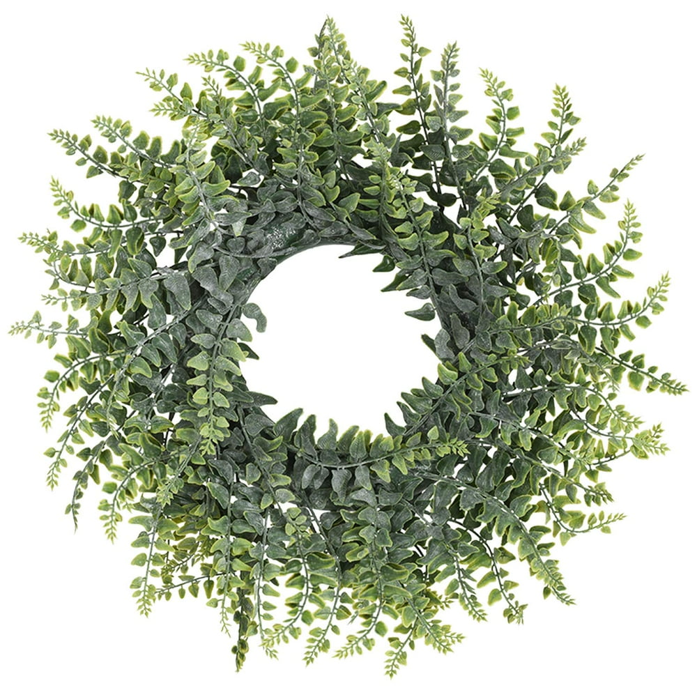 Artificial Green Leaf Wreath, 14'' Boxwood Round Wreath for Front Door ...