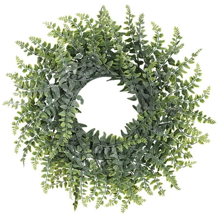 Artificial Green Leaf Wreath, 14'' Boxwood Round Wreath for Front Door Wall Window Party