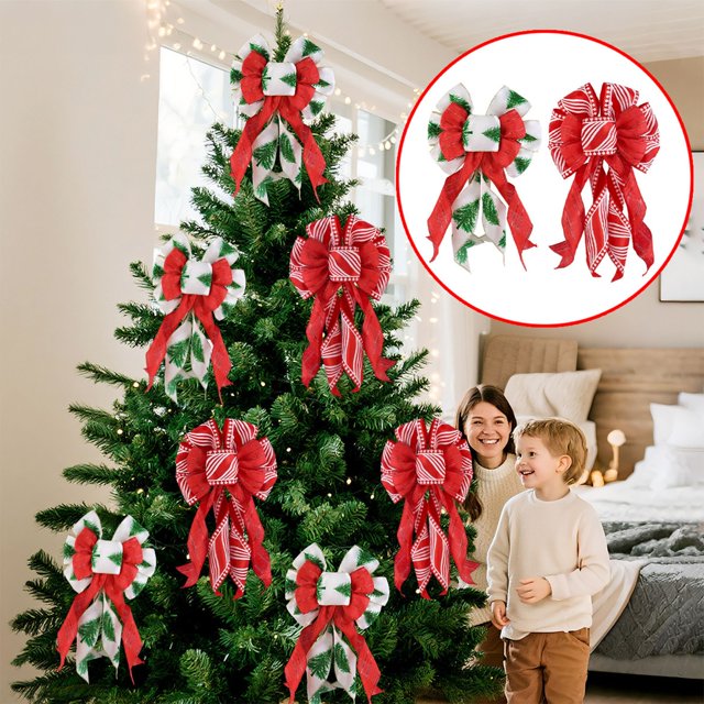 Decoración de lazo navideño | Tela multicolor festiva, poliéster duradero, 14" x 8" | Papá Noel, copos de nieve, patrones de árboles | Instalación fácil, envoltorio de regalo, entrada, decoración