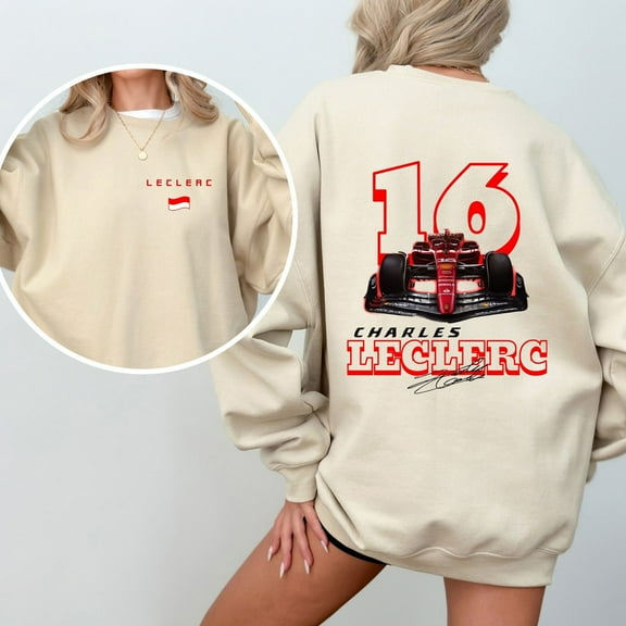 Charles Leclerc Formula One Sweatshirt, F1 Two Sides Shirt, Formula 1 Charles Leclerc 16 Shirt, Ferrari Team, Sand Color