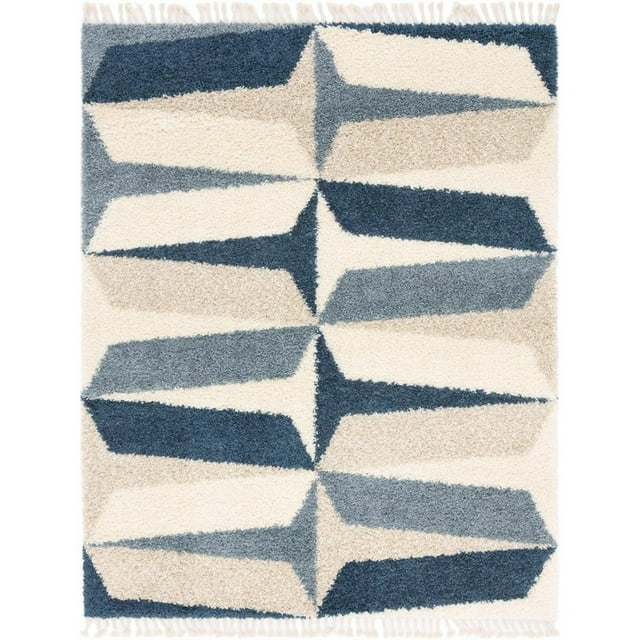 Unique Loom Hygge Shag Geometric Plush & Cozy Rug 8' x 10' Rectangle Blue/Ivory