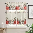 thumbnail image 2 of Christmas Floral Kitchen Curtains and Valances Set, Red White Flowers Green Leaf Vintage Letter Rod Pocket Window Valance Window Curtain Panels for Living Room Bedroom Laundry, 27.5x24in, 3 Pieces, 2 of 7