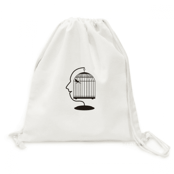 Face Stand Birdcage Eyes Art Deco Fashion Backpack Canvas Drawstring Reusable Mesh Shopping Bag
