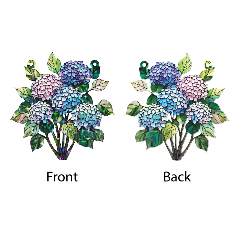 89Bloom Hydrangea Stained Glass Hologram Ornament, Stained Glass