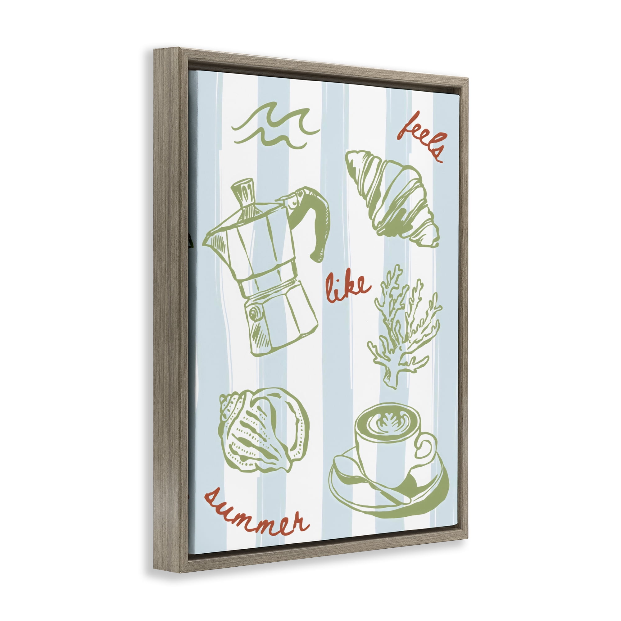 Stupell Industries Feels Like Summer on Stripes Brown Framed Floater Canvas Wall Art, design by The Prints Vibe
