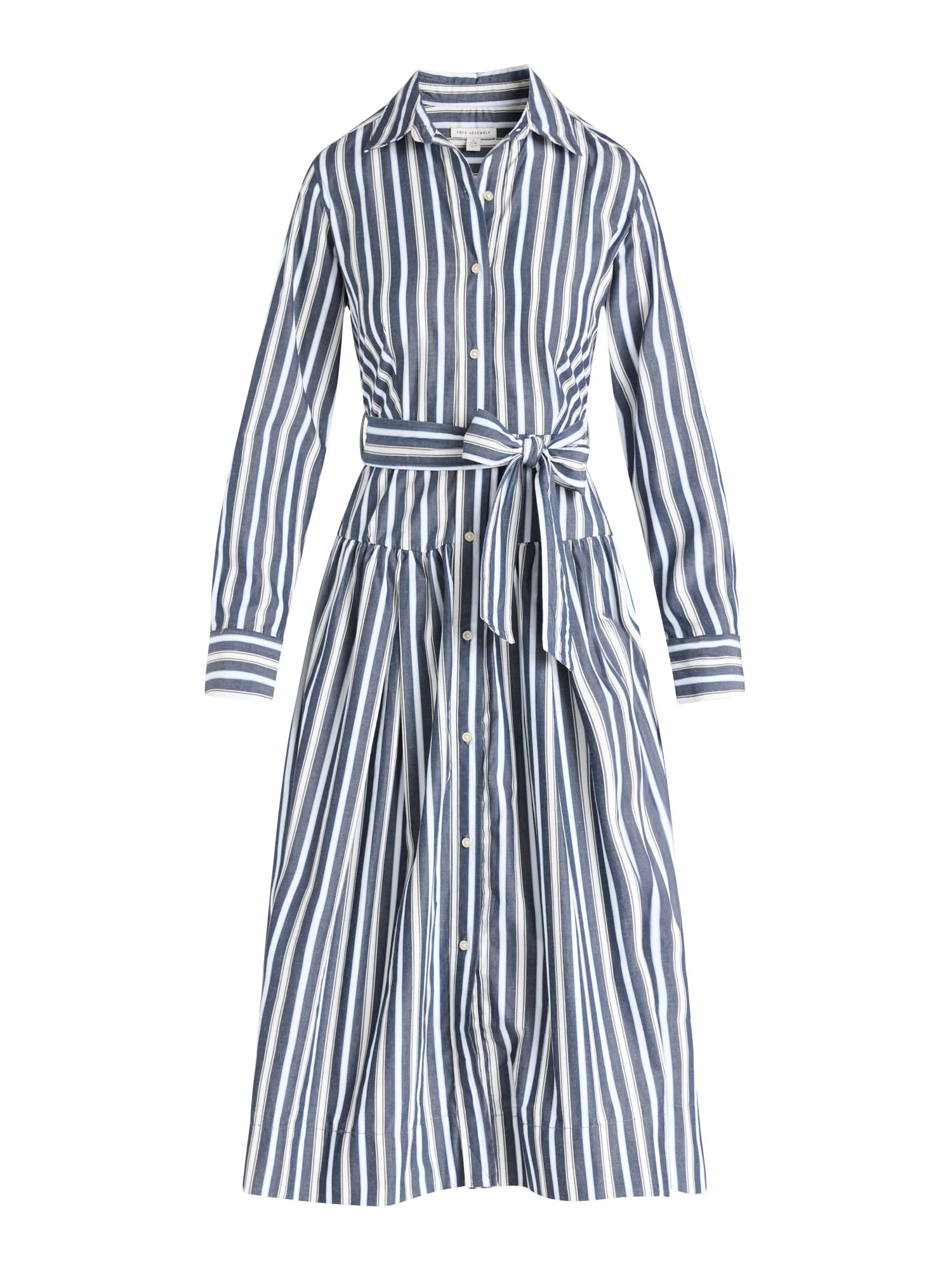 Free Assembly Women's and Women’s Plus Belted Cotton Maxi Shirtdress with Long Sleeves, Sizes XS-4X