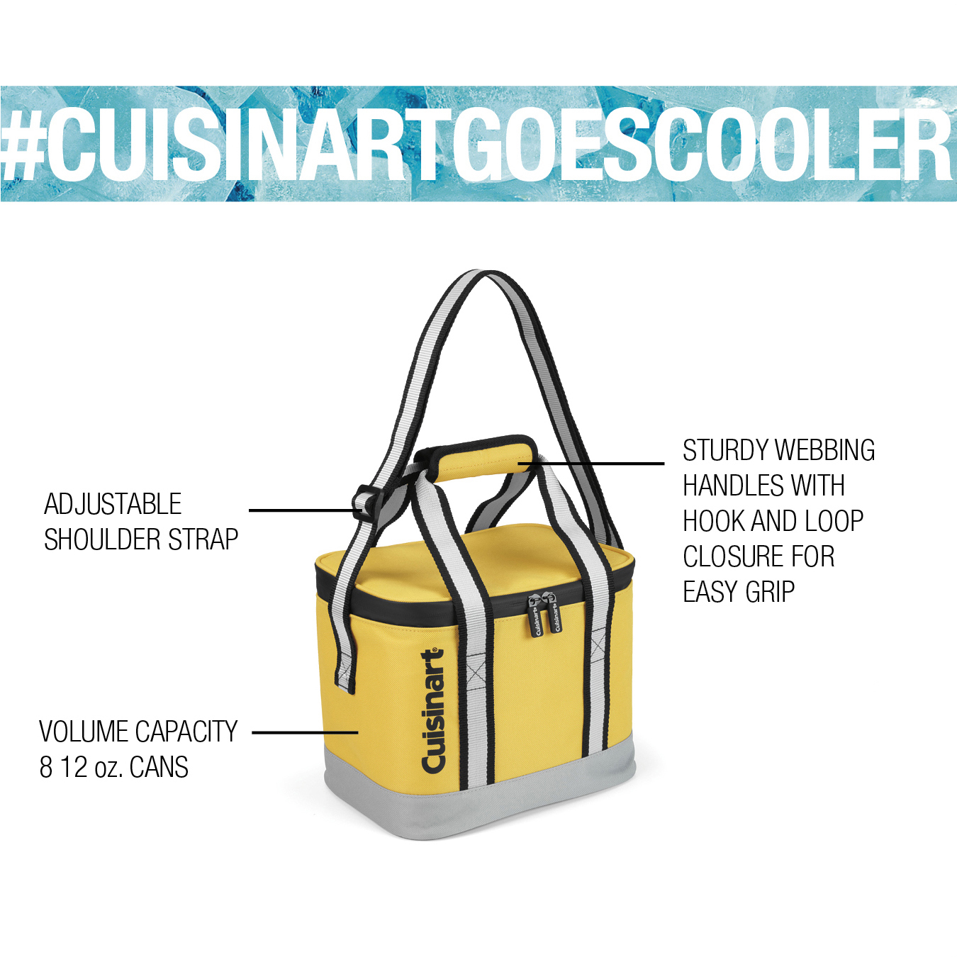 Cuisinart Square Lunch Tote Cooler, Yellow, Holds up to 8-12oz cans