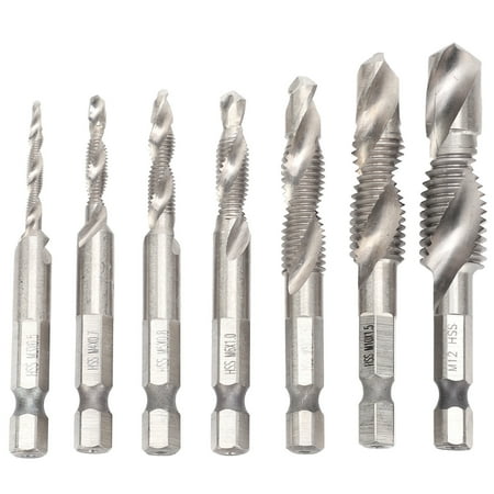 

7Pcs Tap Set 1/4 Hex Shank Metric Drilling and Tapping Integrated Compound Spiral Notch Kit
