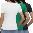thumbnail image 4 of JFHHQ T-Shirt Basique Ajusté pour Femmes, Manches Courtes, Mode Décontractée, 3 Pcs TG Vert, 4 of 6