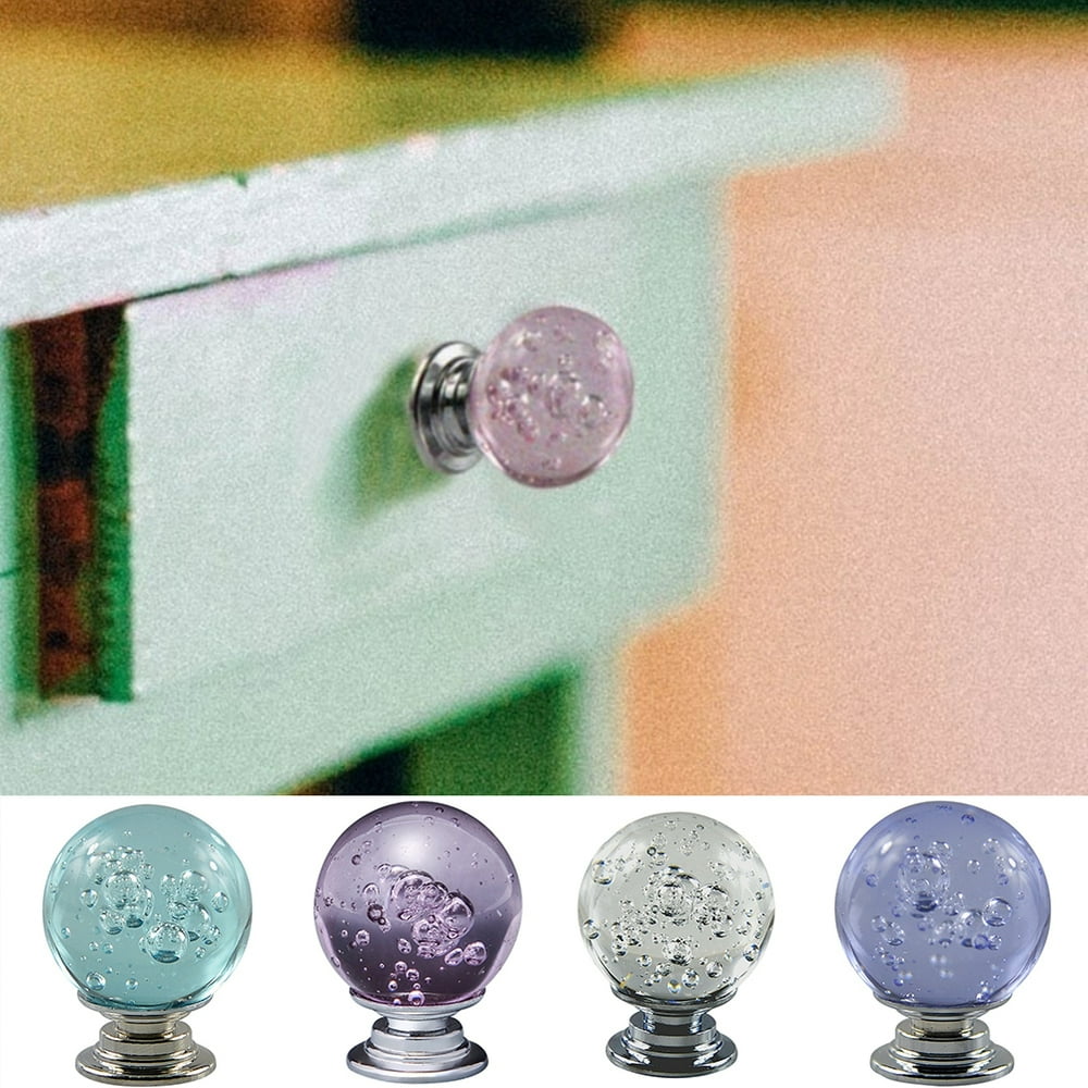 Windfall Clear Crystal Glass Round Bubble Ball Door Knobs, Round