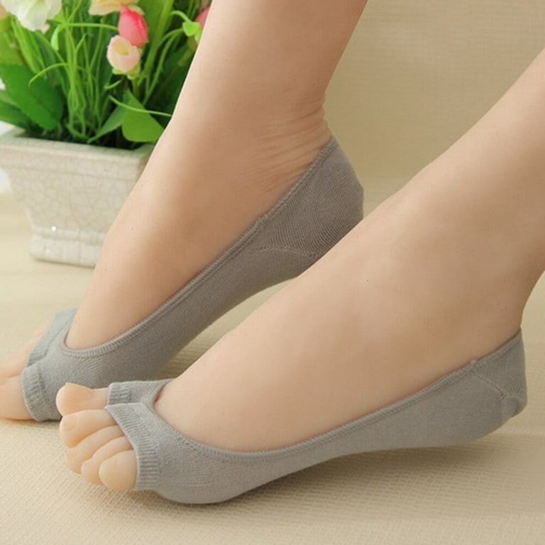 6 Pairs Invisible Peep Toe Socks Non slip Heel Grip Low Cut Ankle Liner Aloe Fiber Toeless Socks Random Color