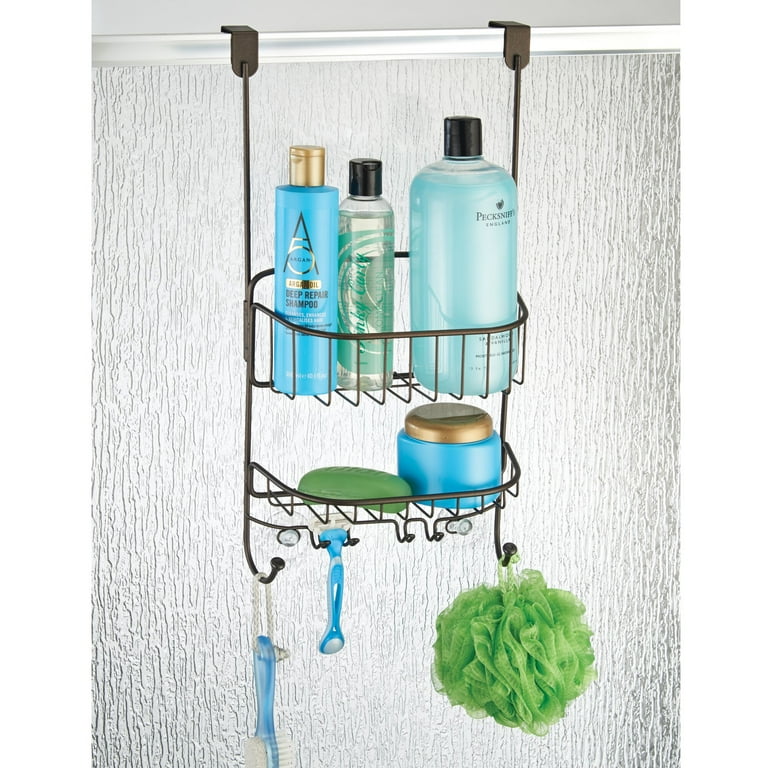 mDesign Steel Portable Over Door Hanging Shower Caddy Storage Organizer - Bronze