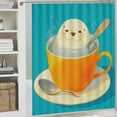thumbnail image 4 of Cute Seal Teacup 4 Pcs Bathroom Shower Curtain Set, Bathroom Sets with Rugs (Bath Mat, U Shape and Toilet Lid Cover Mat) and 12 Hooks,, 4 of 5