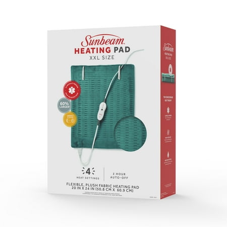 Sunbeam Premium XXL Size Heating Pad with 4 Heat Settings, 20" x 24", Color: Teal