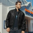 thumbnail image 4 of FLAVOR Men's Real Leather Bomber Casual Jacket (Medium, Black), 4 of 6
