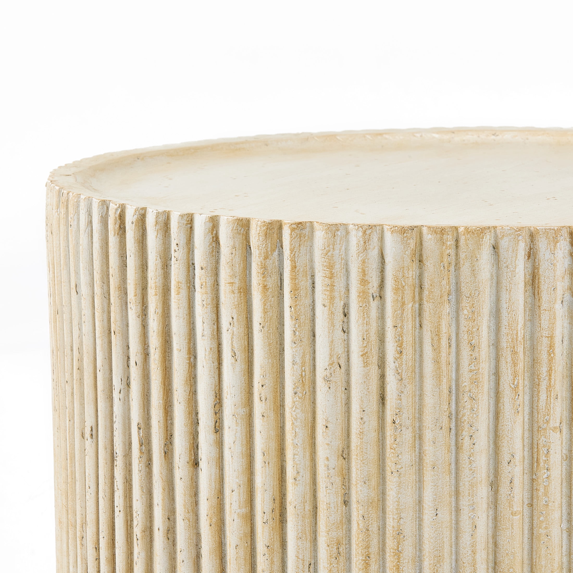 Christopher Knight Home 23.5" MGO Round Fluted Coffee Table, Indoor and Outdoor Use, Natural Travertine