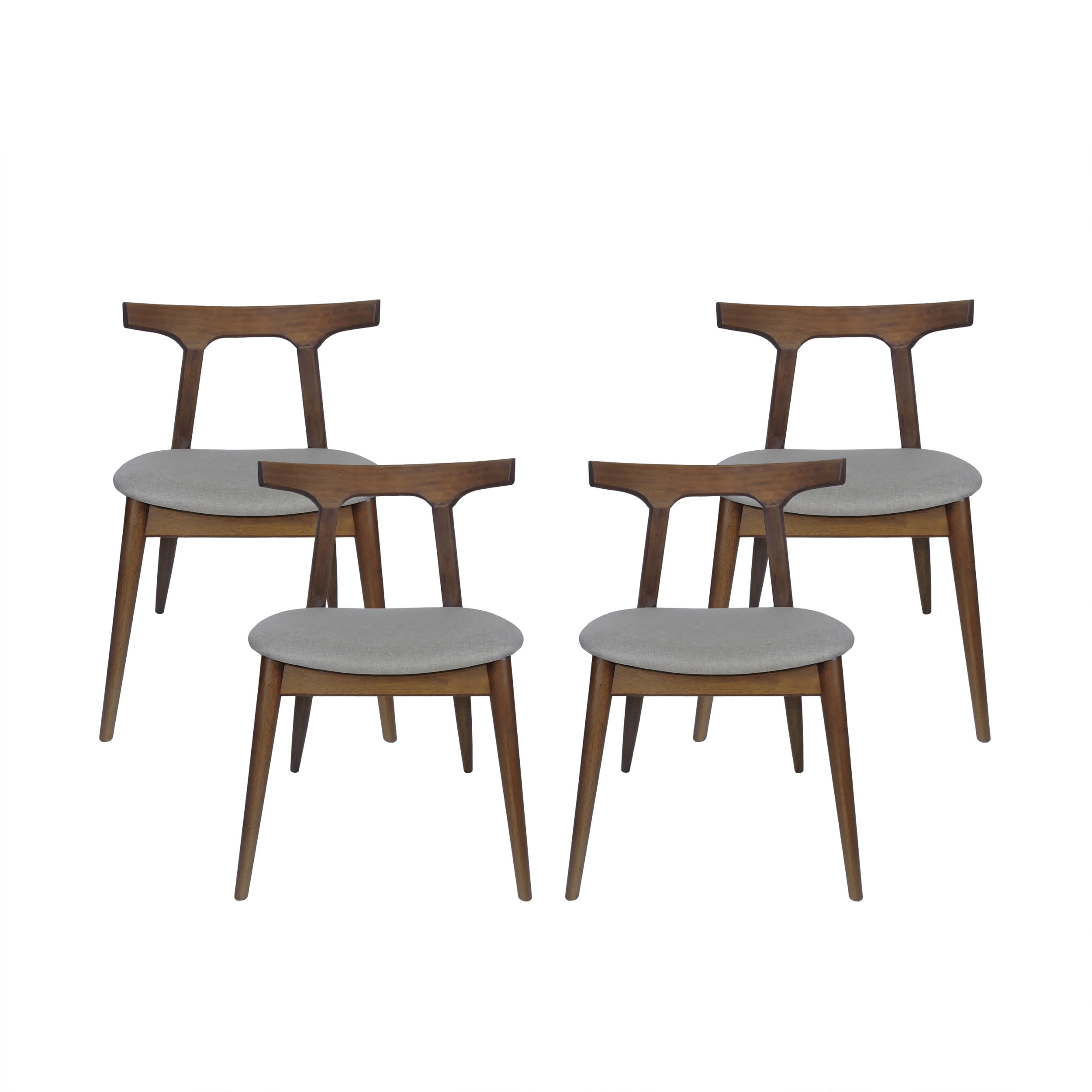 Noble House Currant Fabric Upholstered Dining Chairs, Set of 4, Walnut and Light Gray