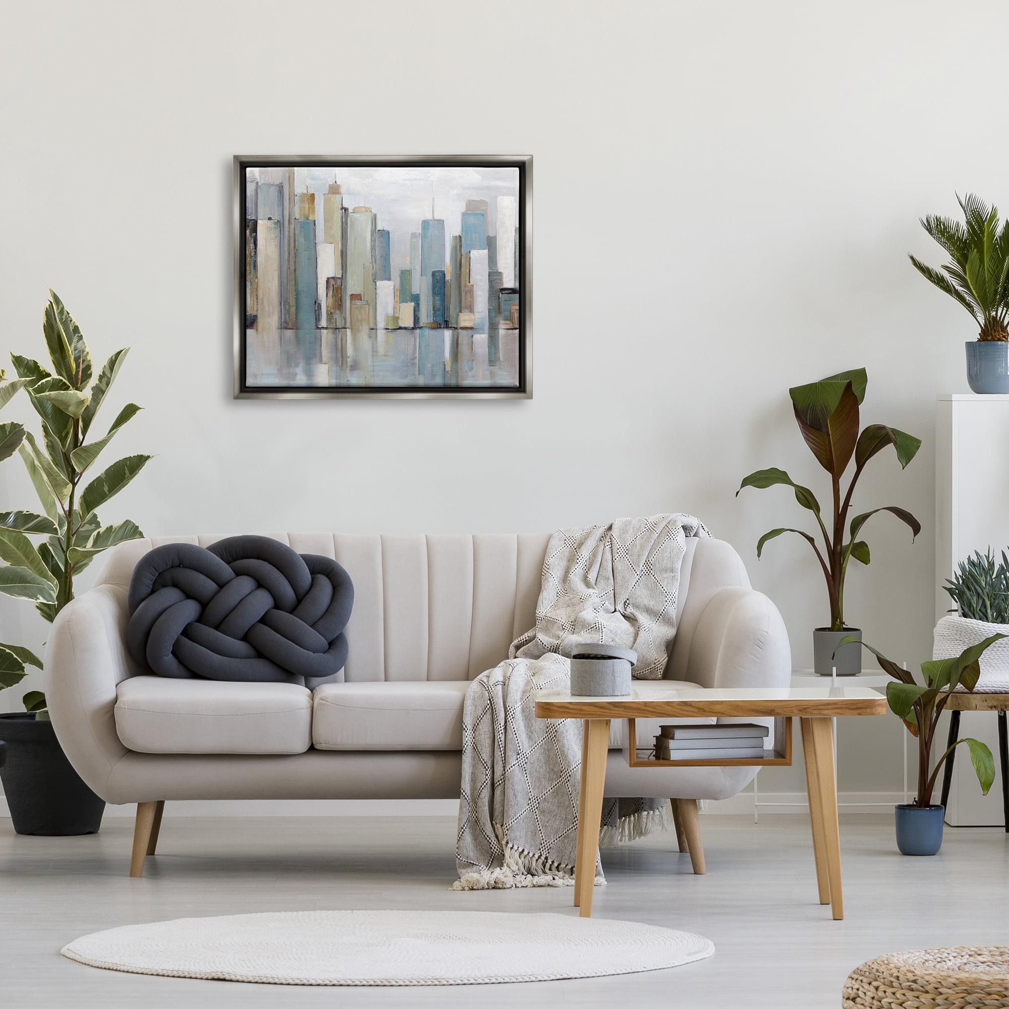 Stupell Industries Abstract Cityscape Buildings Abstract Painting Gray Floater Framed Canvas Art Print Wall Art, 31 x 25