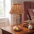 thumbnail image 6 of Cordless Rattan Table Lamp,Small Wicker Lamp,Vintage Boho Desk Lamp,Rechargeable LED Reading Light,Touch Lamps for Nightstand Farmhouse Office,Orange-brown PC Shade, 6 of 7