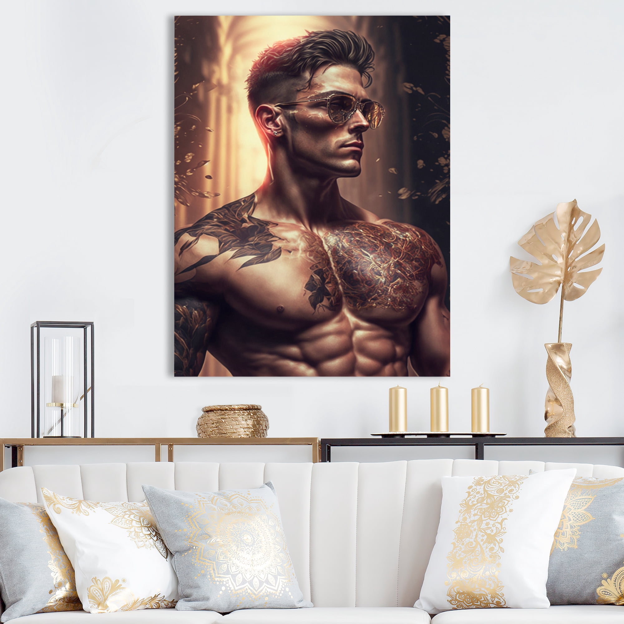 Designart Fashion Muscular Man With Sun Glasses 1 I Canvas Wall Art