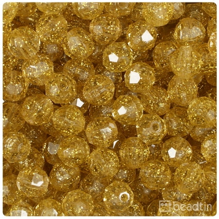 10 Mm Faceted Glass - BeadTin Gold Sparkle 10mm Faceted Round Craft Beads (210pcs)