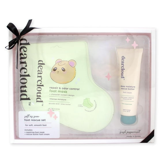 dearcloud Soft As Snow Foot Rescue Set - Foot Mask for Dry Cracked Feet   Moisturizing Foot Cream - Self Care Gift Set (Fresh Eucalyptus and Peppermint)
