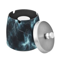 Yayeee Ashtray with Lid for Cigarette Smokeless Stainless Steel Home Ash Holder, Lightning Pattern
