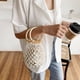 thumbnail image 4 of Bolso de mano mini para mujer, tipo cubo de agua, con cordón, tejido a mano, para playa, con red de pesca, 4 of 5