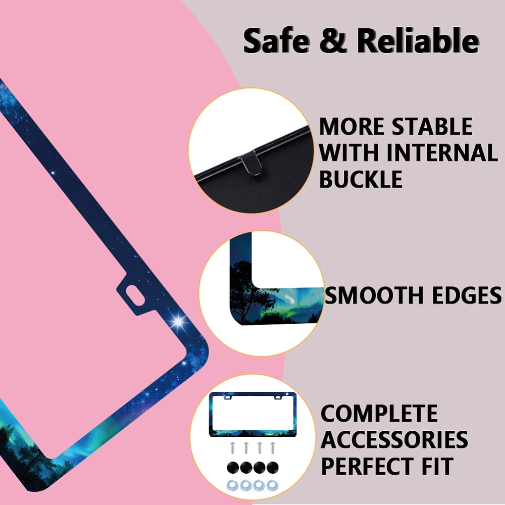 2Pcs 201 Stainless Steel License Plate Frames Number Plates Frame Holder for Auto-Car-Truck Forest 310x160x6mm
