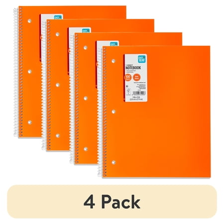 (4 pack) Pen + Gear Wide Ruled Poly 1-Subject Notebook with Inside Pockets, 9" x 11", Orange, 100 Heavyweight Sheets