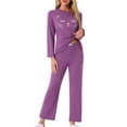 thumbnail image 2 of INSPIRE CHIC Women's Lounge Sets Long Sleeve Cats Print Tops with Pants Sleepwear with Pockets S Purple, 2 of 6