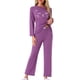 thumbnail image 2 of Conjuntos de lounge para mujeres INSPIRE CHIC, camisetas de manga larga con estampado de gatos y pantalones, pijamas con bolsillos, XS, púrpura, 2 of 6