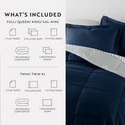 Noble Linens 7 Piece Bedding Bundle, Reversible Comforter and Patterned Sheet Set, Queen