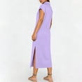 thumbnail image 6 of Women's Casual Neck Maxi Dress Short Sleeve V-Neck Collar Straight Silhouette Side Split Stretchy Cotton Blend Long Dress For Athletic Golf Daily Wear Office, 6 of 7
