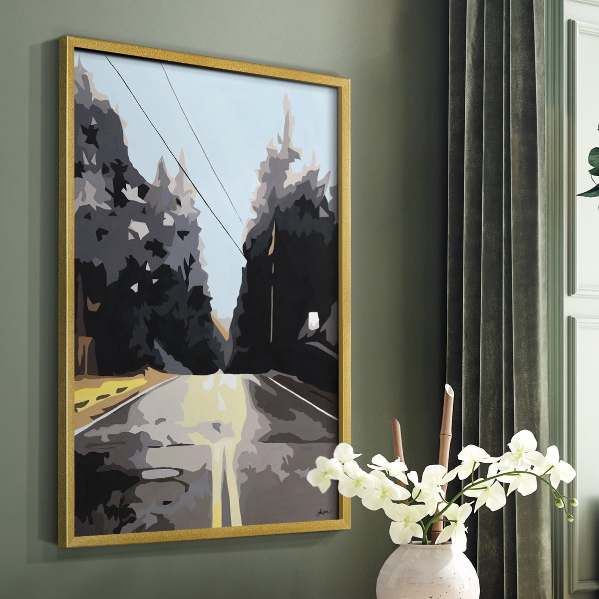 THE ROAD LESS TRAVELED Framed Print in Gold Solid Wood Framed Print No Nail Hanging