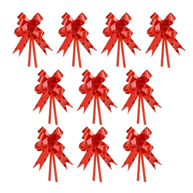 kurtrusly 10 Pieces Bow Pull Decor Multi-colors Exquisite Festive Packing Hand-Pulled Flower Wedding Event Birthday Anniversary Heart/Red 1Set