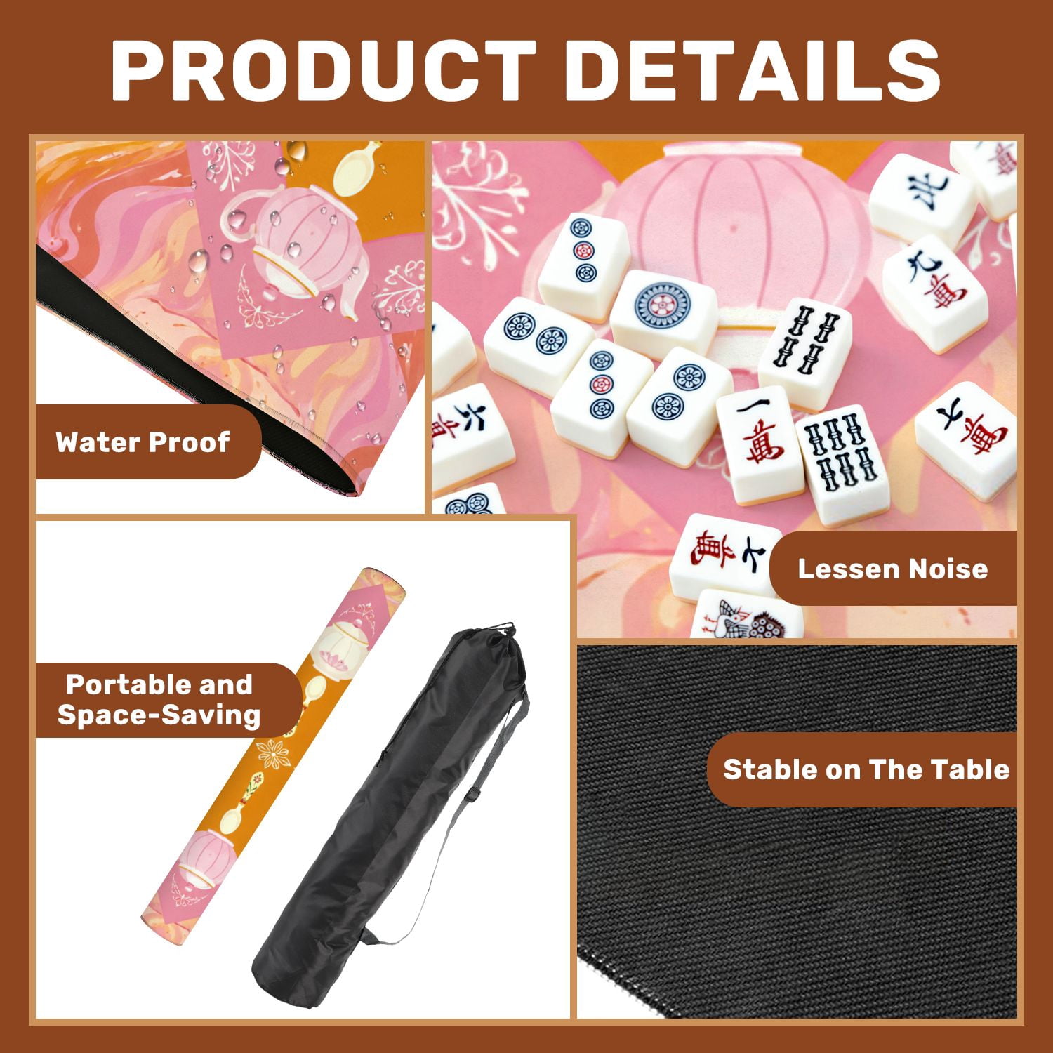 Mahjong Mat 31.5" x 31.5" Colorful Champagne Bottle Kaleidoscope Pink Orange Swirls Non-Slip Noise Reduction American Mahjong Tiles Table Cover for Dominoes Poker Card Board Games Gift