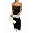 thumbnail image 2 of Women 2 Piece Lace Trim Top and Wide Leg Pants Set Casual Summer Lounge Outfit Black S, 2 of 7