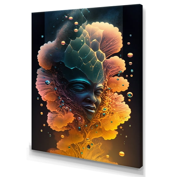 Designart Alien Face With Flowers 1 Hexagon Canvas Wall Art