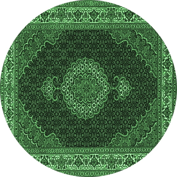 Ahgly Company Indoor Round Medallion Emerald Green Traditional Area Rugs, 7' Round