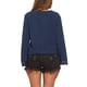 thumbnail image 3 of INSPIRAR CHIC Blusas de Mujer con Mangas de Campana, Encaje Boho, Cintura Fruncida, Blusa Campesina, Azul Marino S, 3 of 6