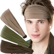 Hipsy Men's New Sports Adjustable & Stretchy Xflex Headband 3-Pack (Brown/Olive/Taupe)