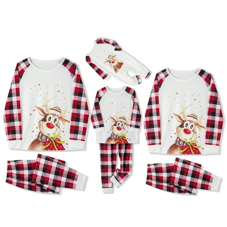 

Christmas Family Matching Pajamas Set Long Sleeve O Neck Elk Print Tops Trousers Romper for Baby Adults Kids Nightwear Holiday Lounge Wear