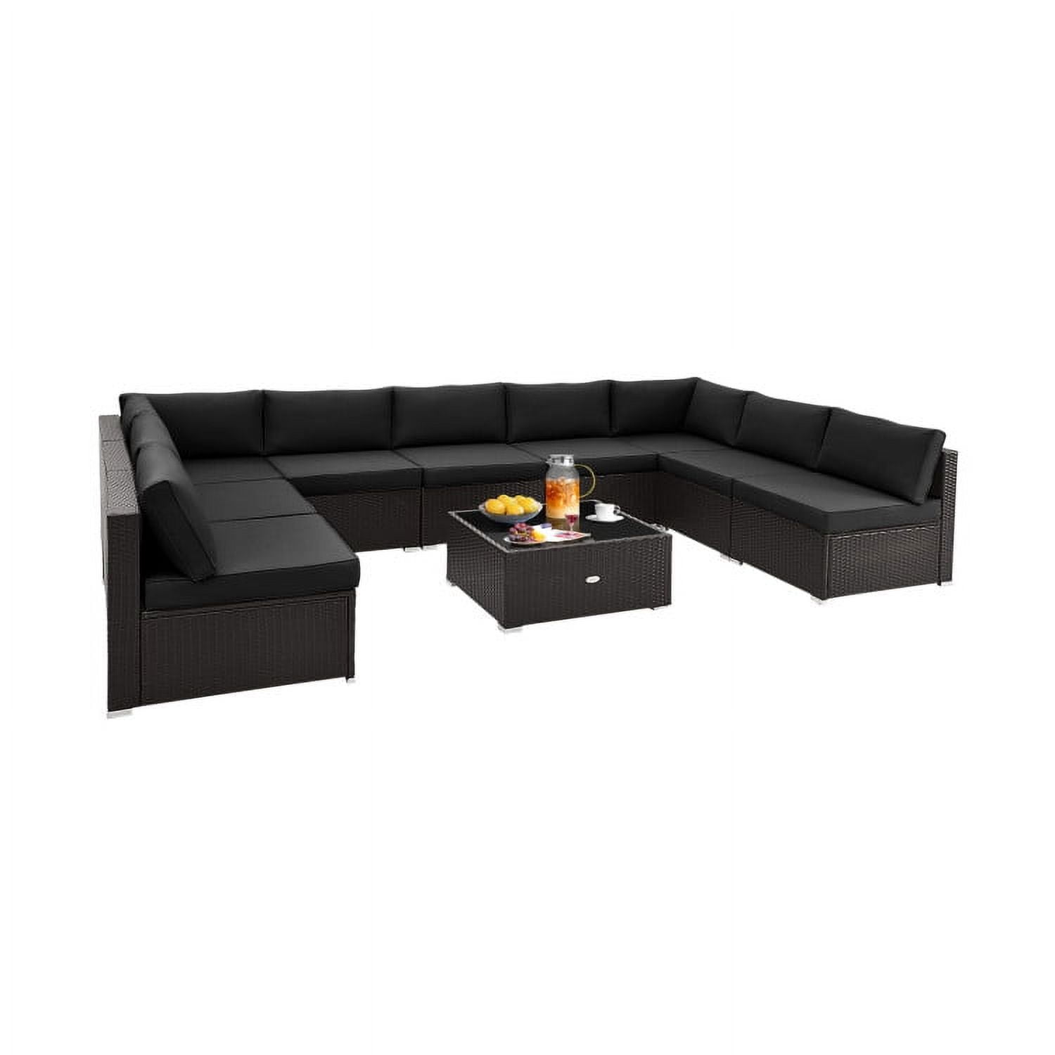 Aimee Lii 10 Piece Outdoor Wicker Conversation Set with Seat and Back Cushions, Outdoor Patio Furniture, Black