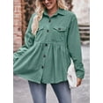 thumbnail image 3 of Arvbitana Women's Corduroy Button Shirt Solid Color Long Sleeve Ruffle Hem Blouse Ladies Casual Loose Tops with Pockets for Work Streetwear, 3 of 6