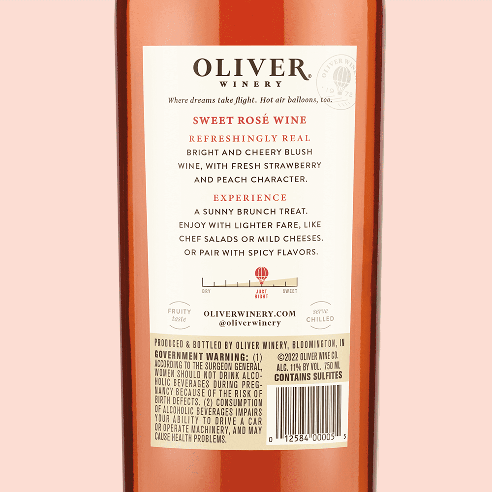 Oliver Sweet Rosé Wine, Indiana, 11% ABV, 750ml Glass Bottle