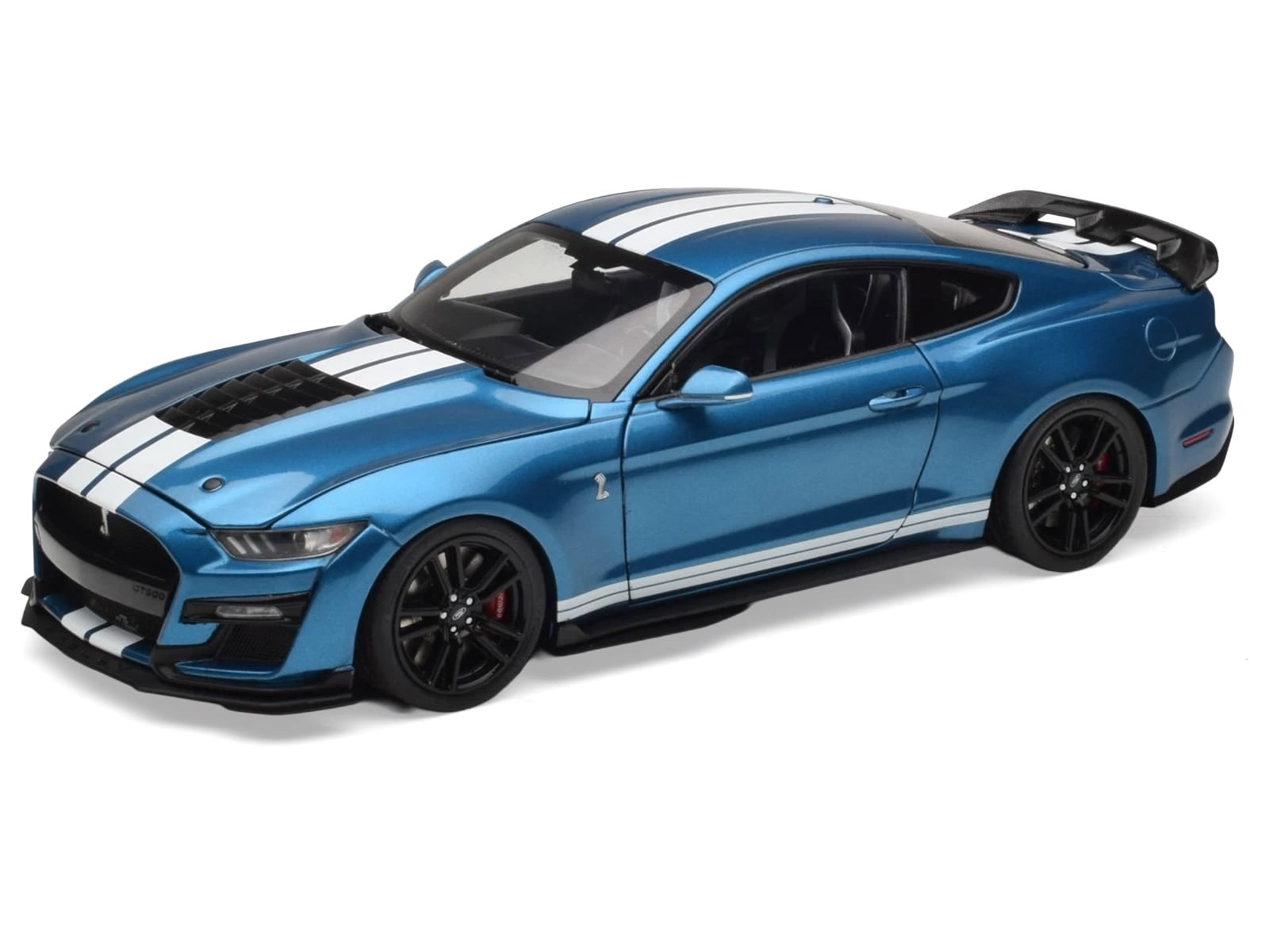2022 Ford Mustang Shelby GT500 Blue Metallic with White Stripes 1/18 Diecast Model Car by IXO Models