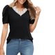 thumbnail image 1 of Gibobby Playera Manga Corta para Mujer Camiseta manga corta esponjosa verano, camisetas informales con cuello y encaje, camisa Formal negocios(Negro,M), 1 of 4